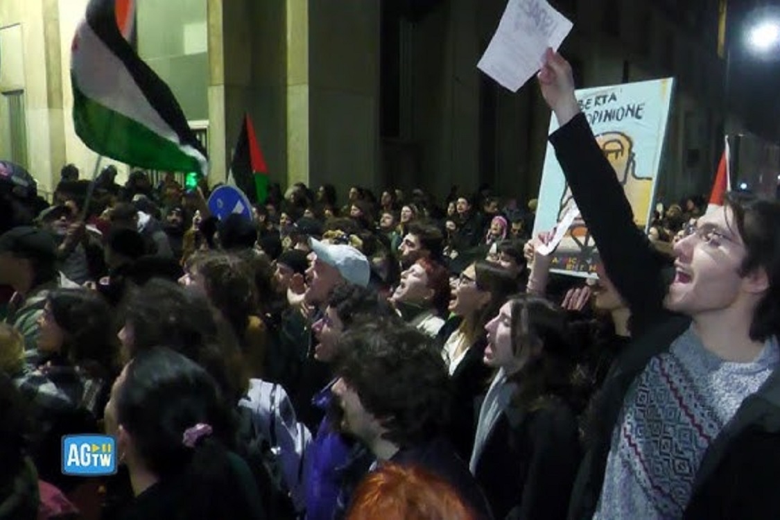 Proteste pro Palestina sotto la RAI-Milano