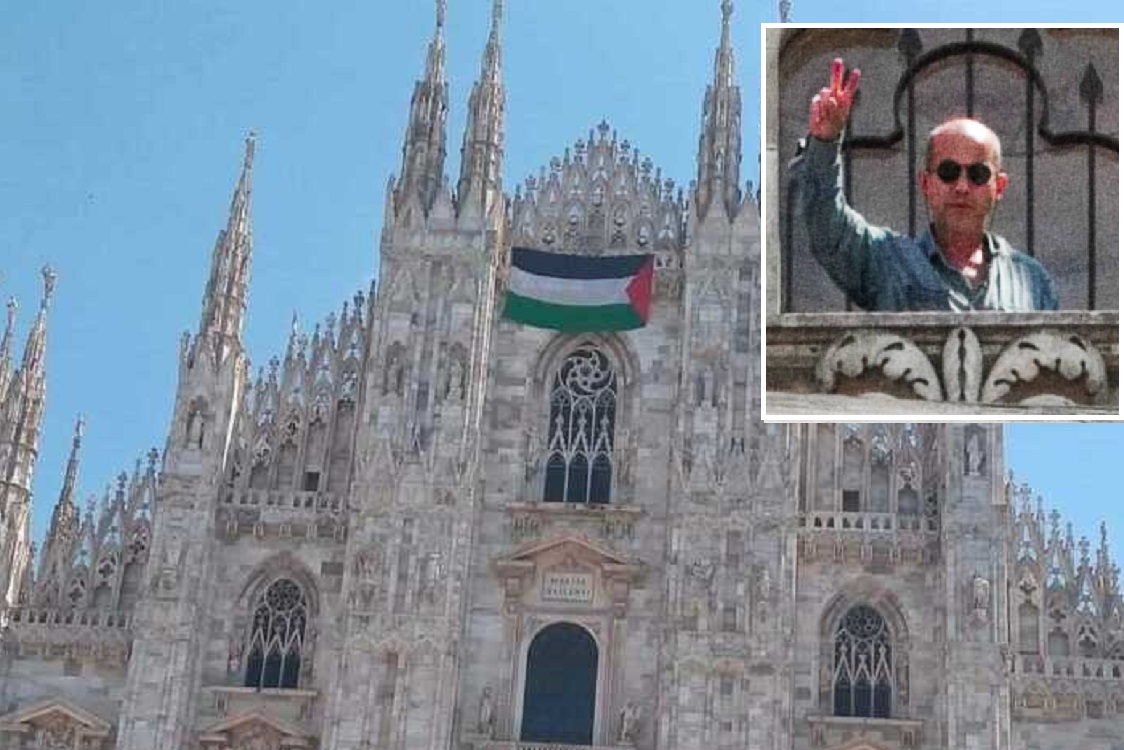 Apuzzo e la bandiera palestinese sul Duomo di Milano
