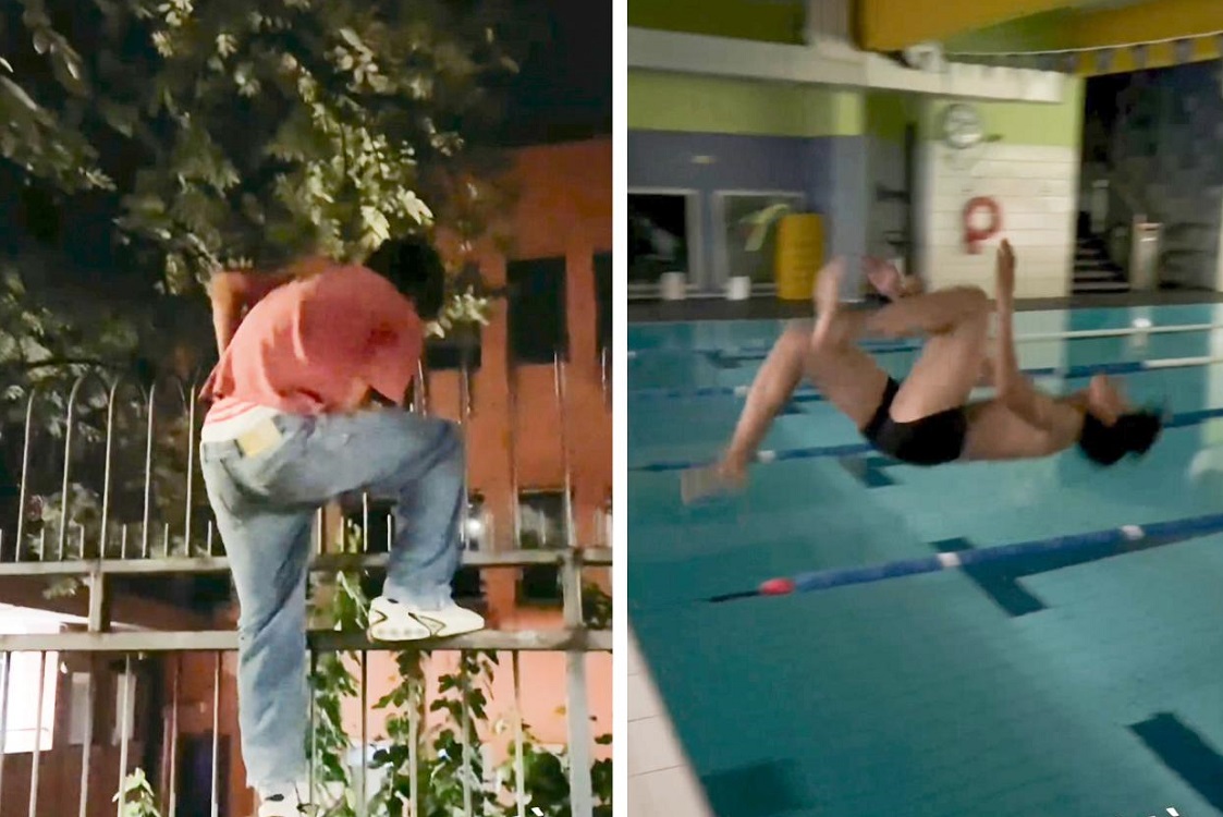 Climber Dedelate viola la piscina Bacone